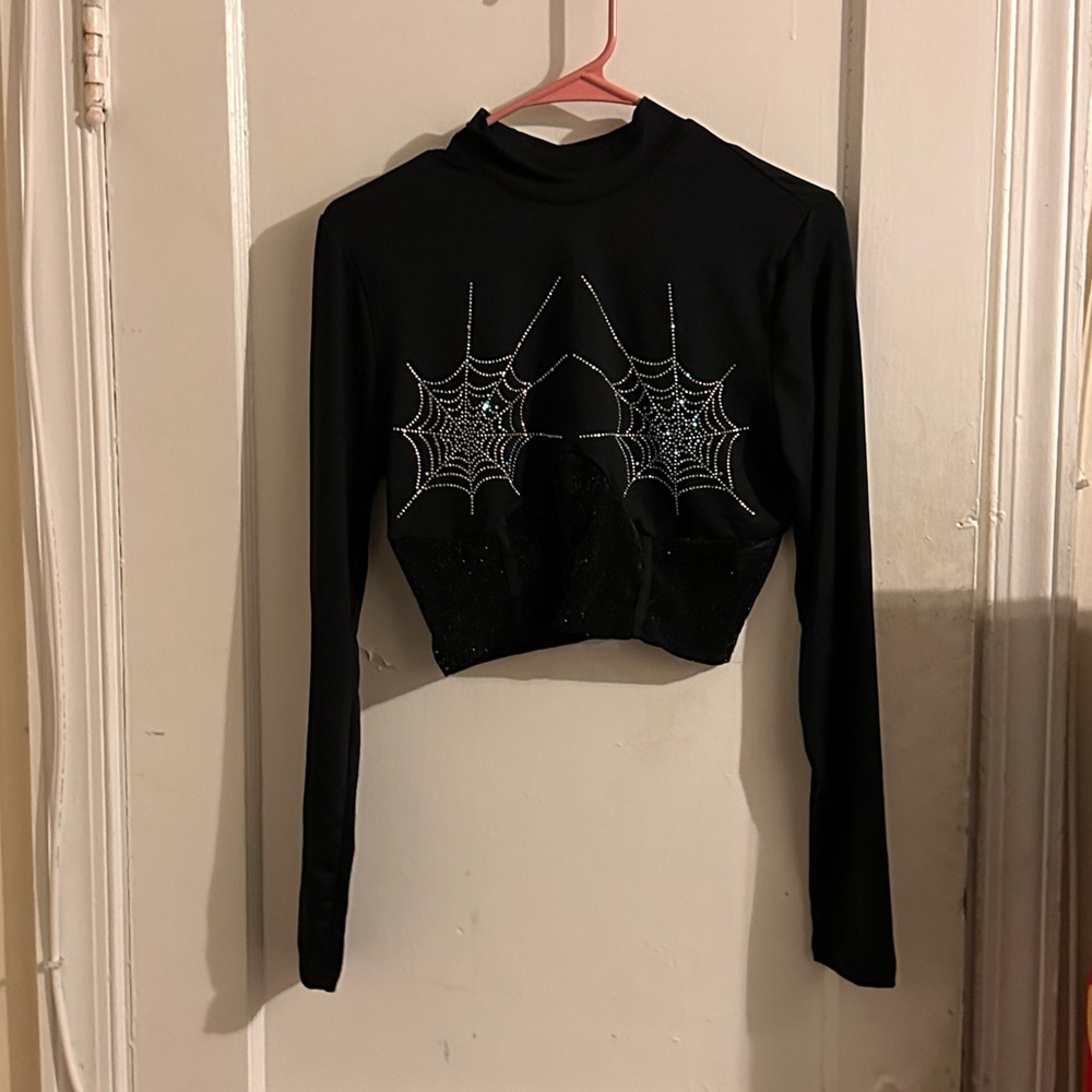 ✨Shein Sexy Rhinestone detail sheer mesh crop top✨